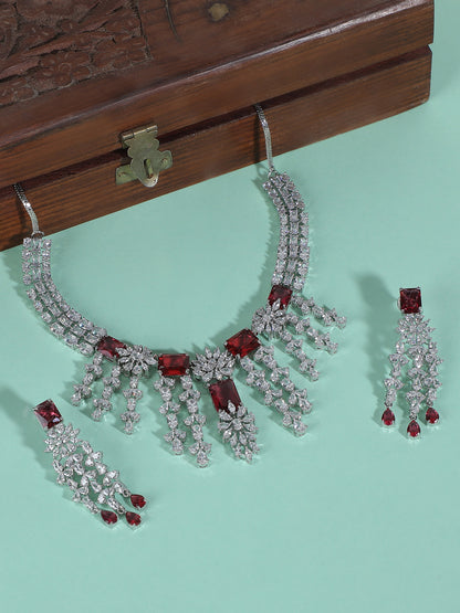 Jewellery Necklace set Matching Earrings Red  And Silver