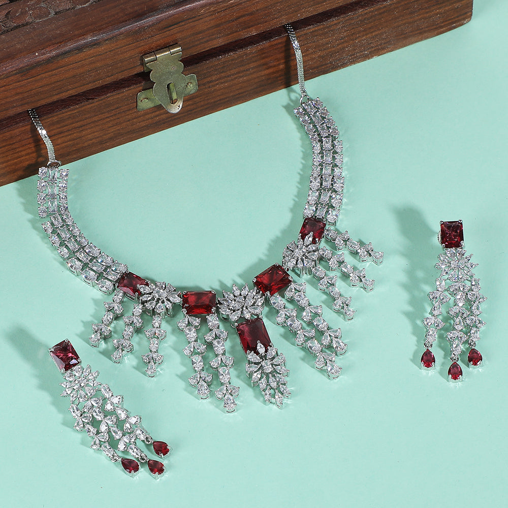 Order Jewellery Necklace set  Matching Earrings Red  And Silver