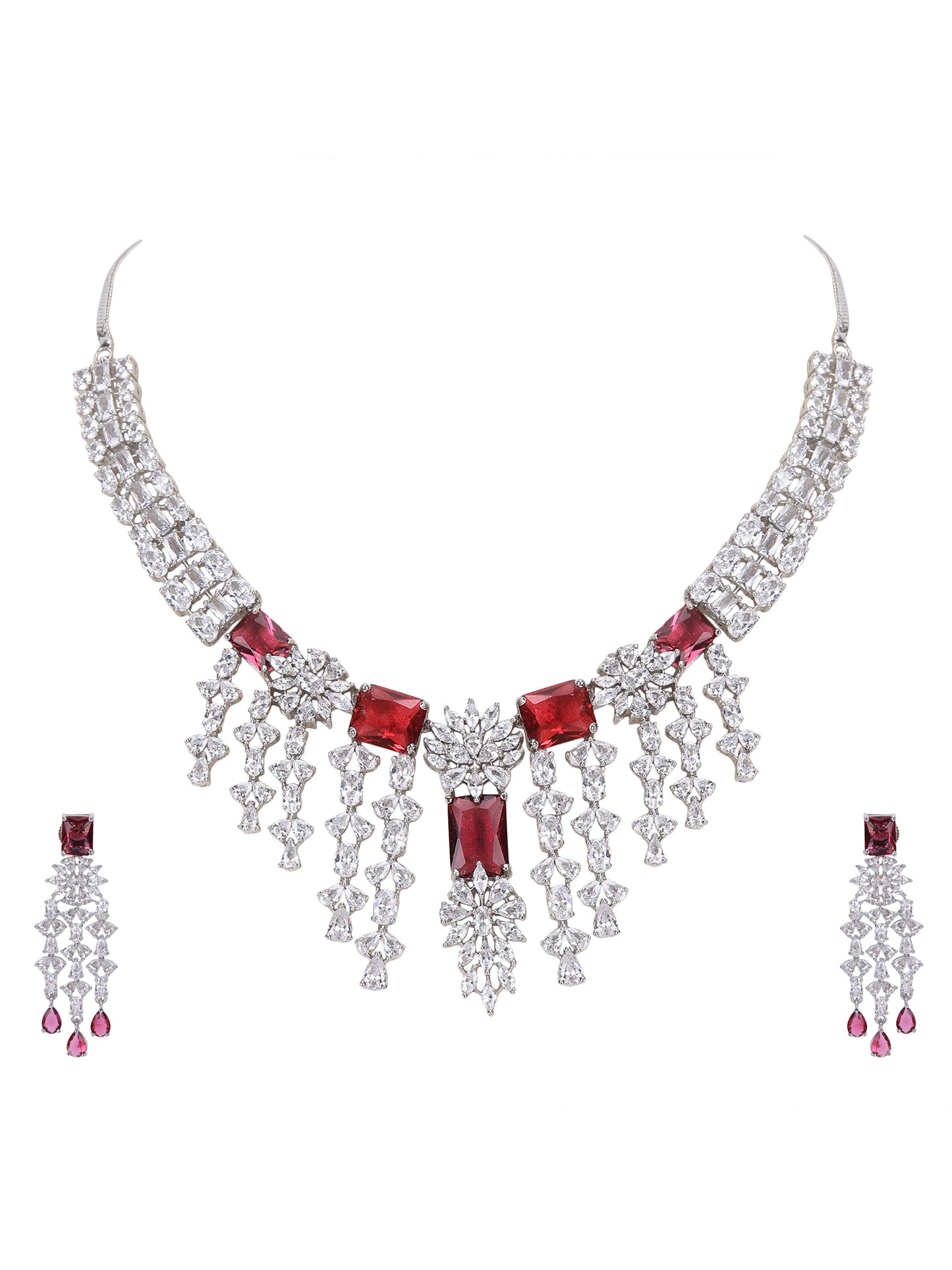 Jewellery Necklace set Matching Earrings Red  And Silver