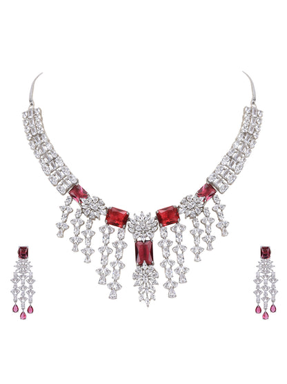 Jewellery Necklace set Matching Earrings Red  And Silver