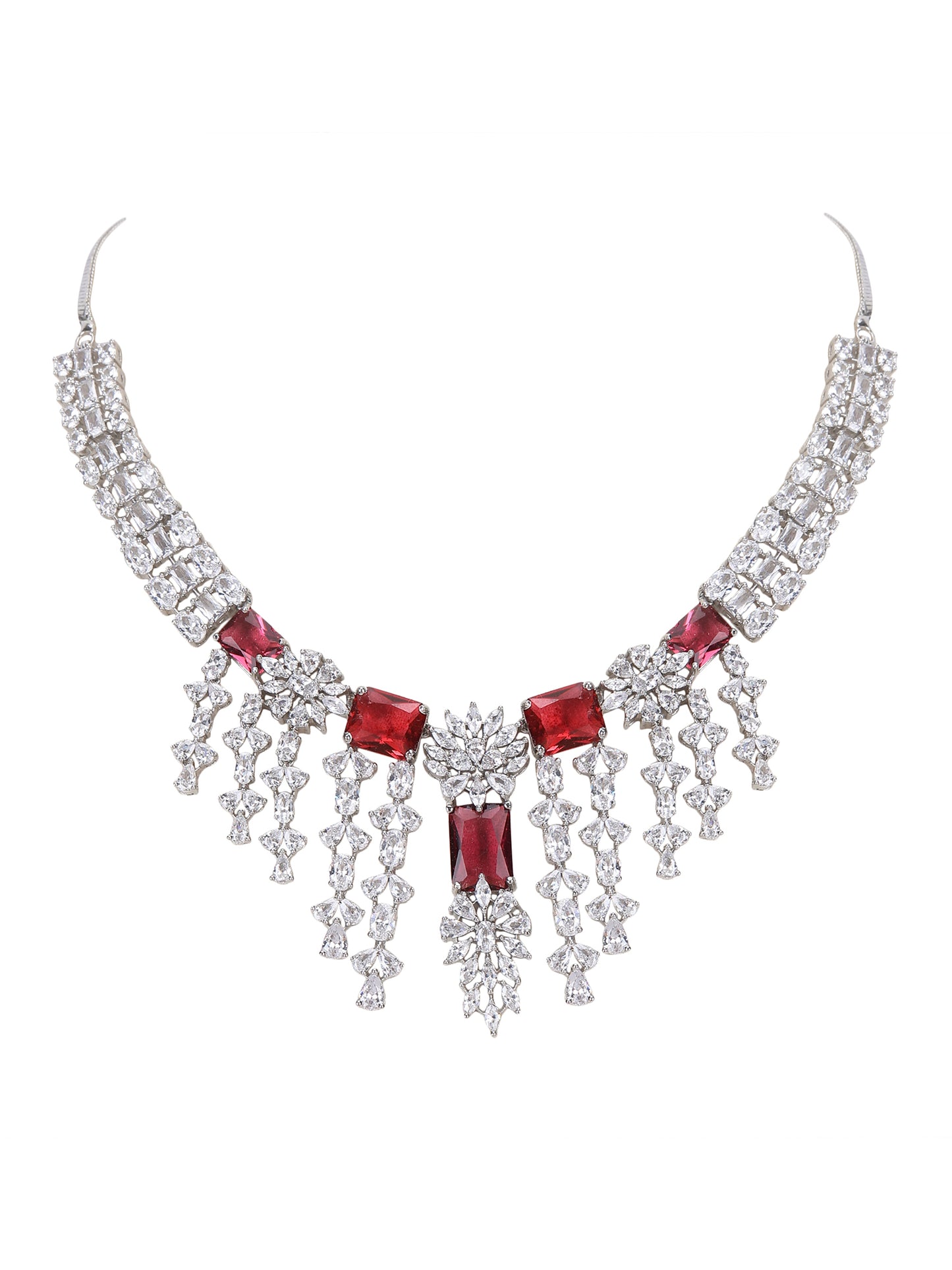 Jewellery Necklace set Matching Earrings Red  And Silver