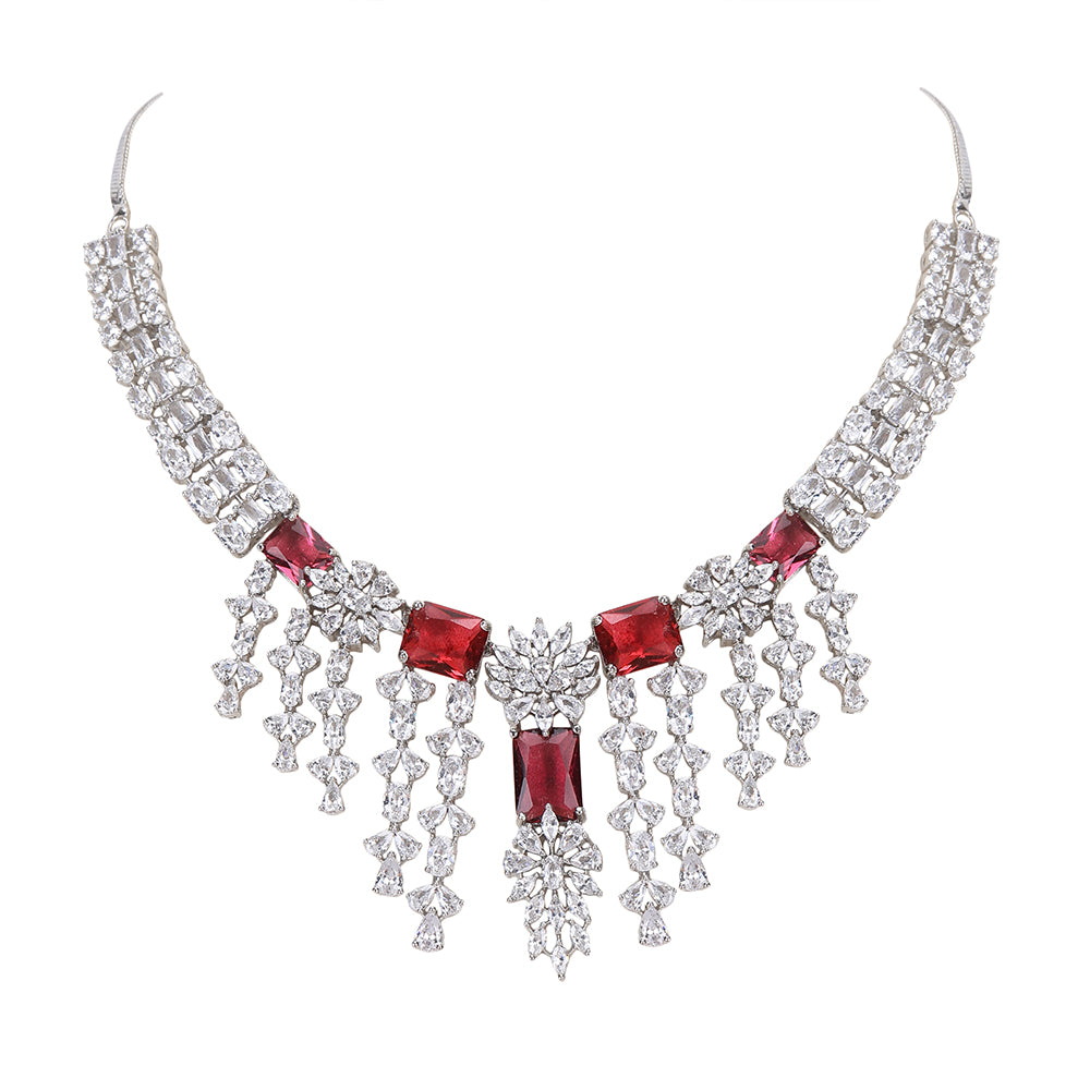 Shop now Jewellery Necklace set Matching Earrings Red  And Silver