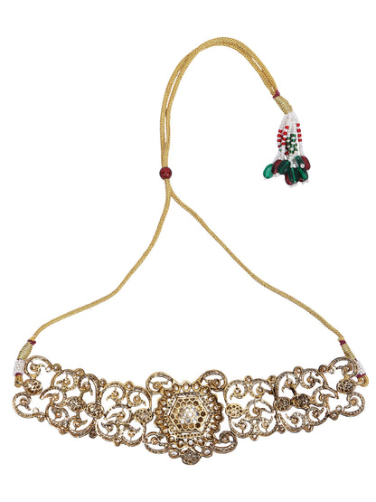 Beads Drop Kundan Bridal Choker Necklace & Earring Set For Women