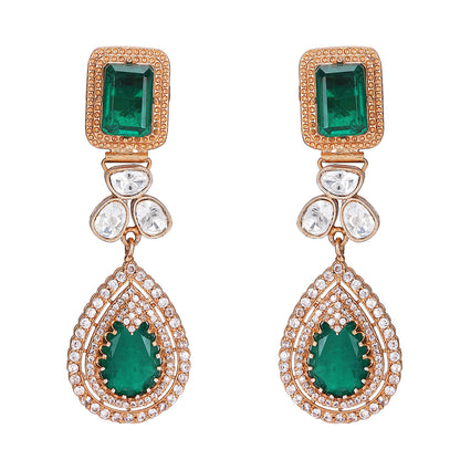 Luxurious Emerald Green and Crystal Kundan Necklace Set