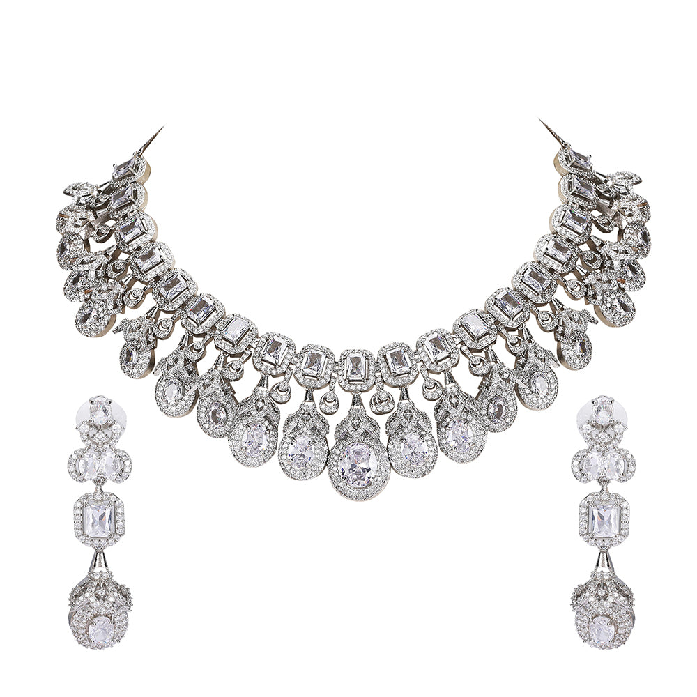 Elegant Diamond Chandelier Necklace Set