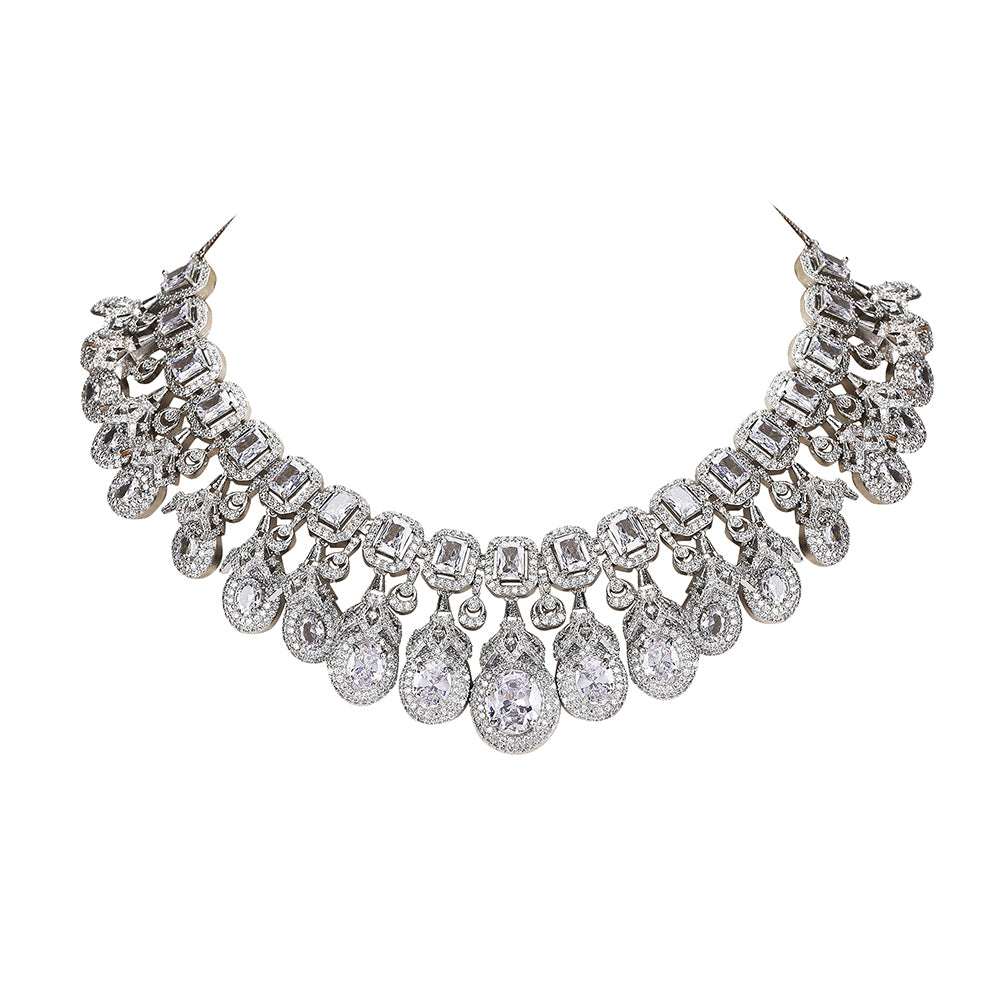 Elegant Diamond Chandelier Necklace Set