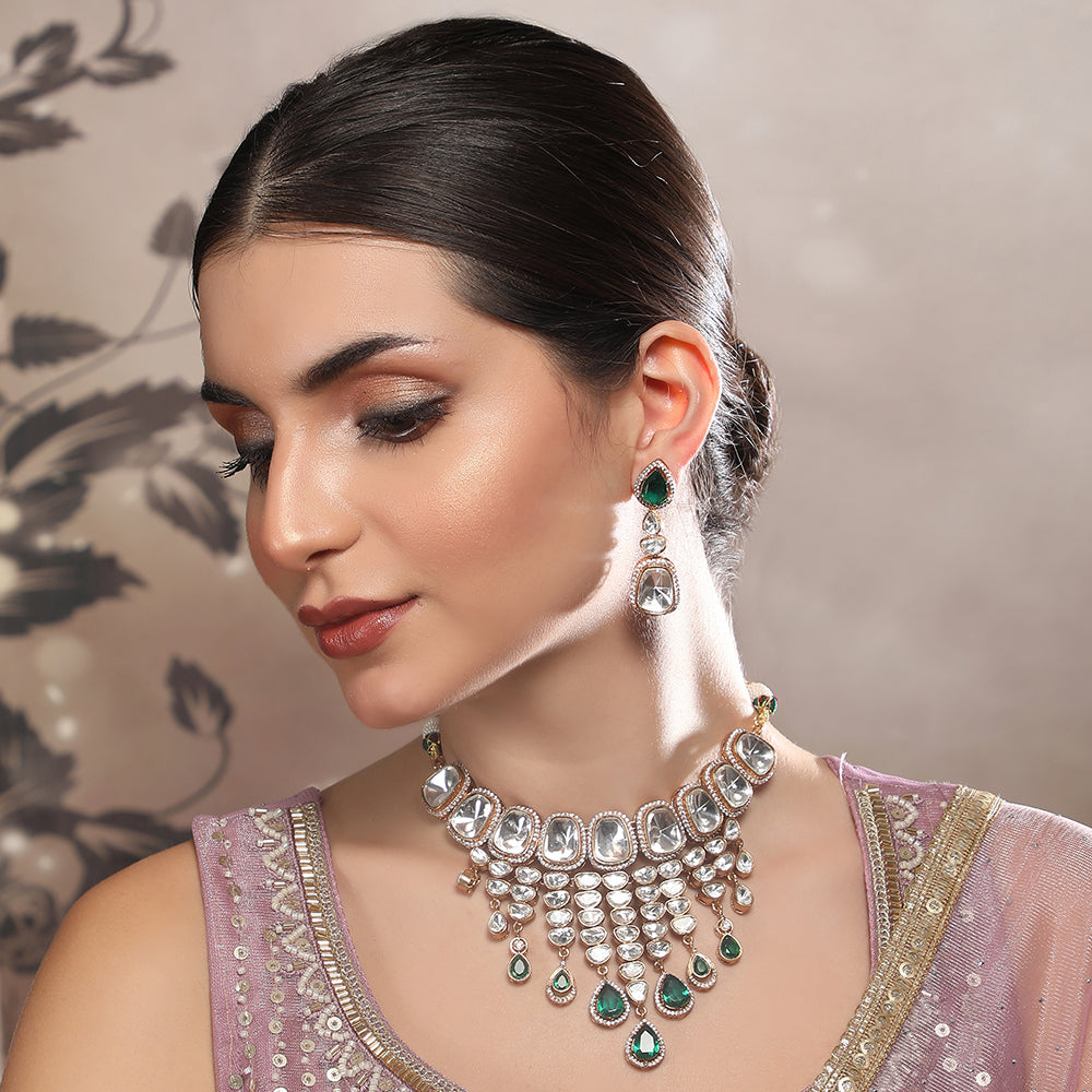 Buy Grand Polki and Emerald Necklace Set with Earrings