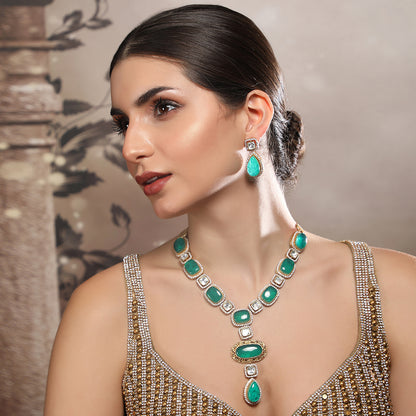 buy Elegant Emerald and Diamond Necklace Set with Earrings
