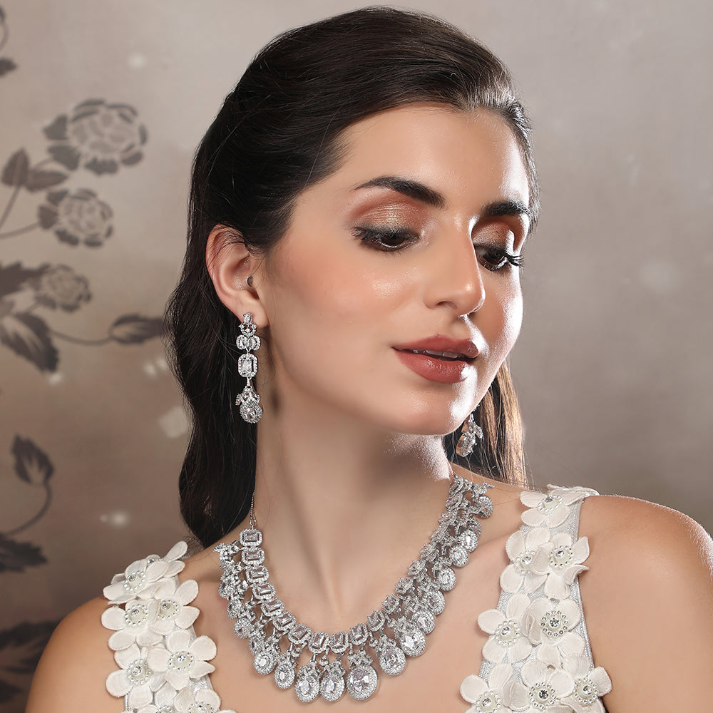 BUY Elegant Diamond Chandelier Necklace Set