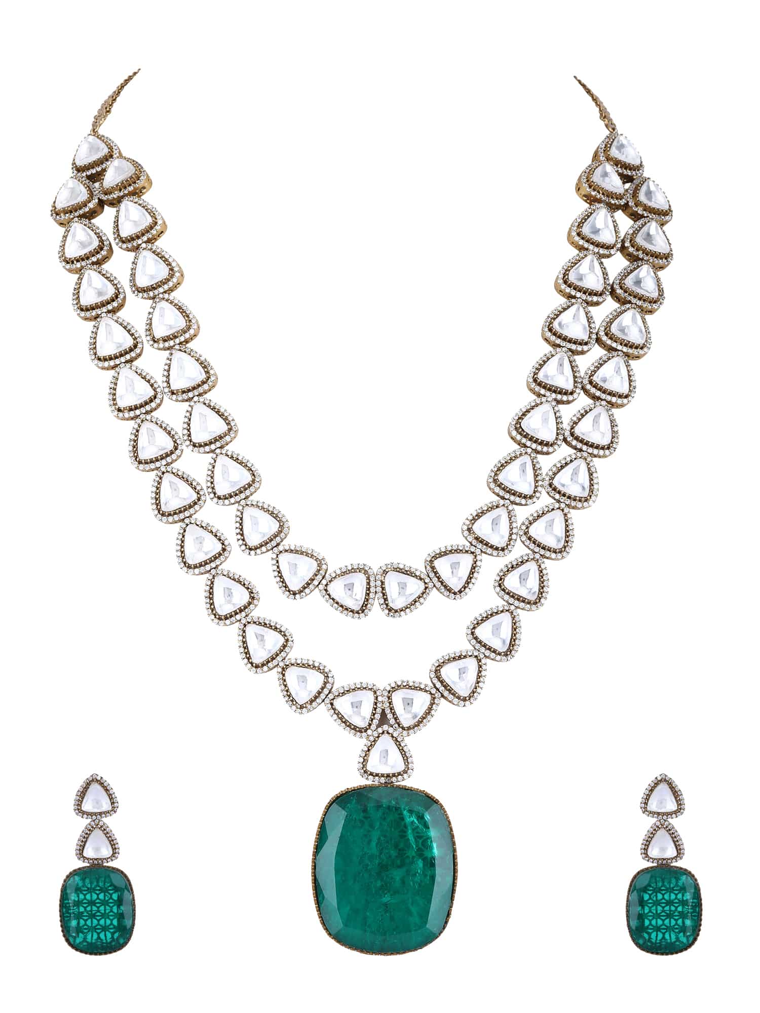 Classy Rhodium Plated American Diamond Zircon Blue Necklace Set