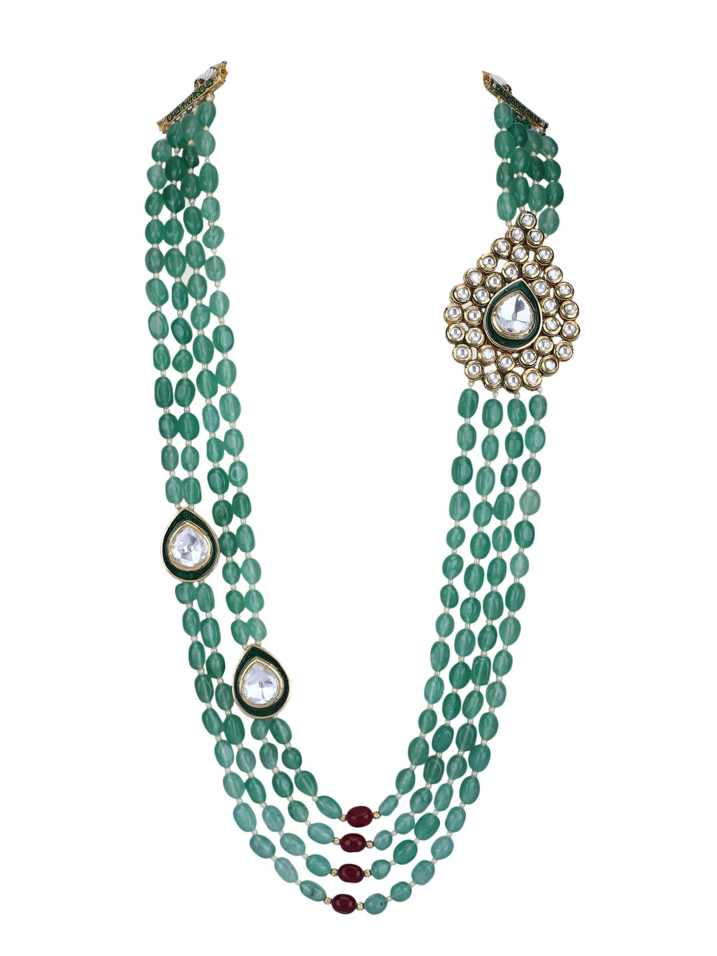 Dazzling 22KT Gold Plated Kundan Green Necklace Set