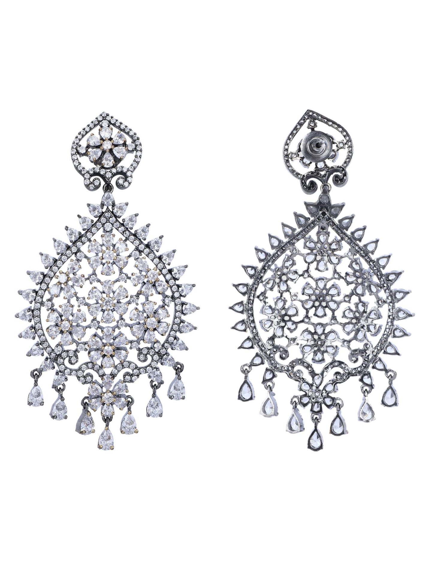 Elegant Rhodium Plated American Diamond Zircon White Earring Set