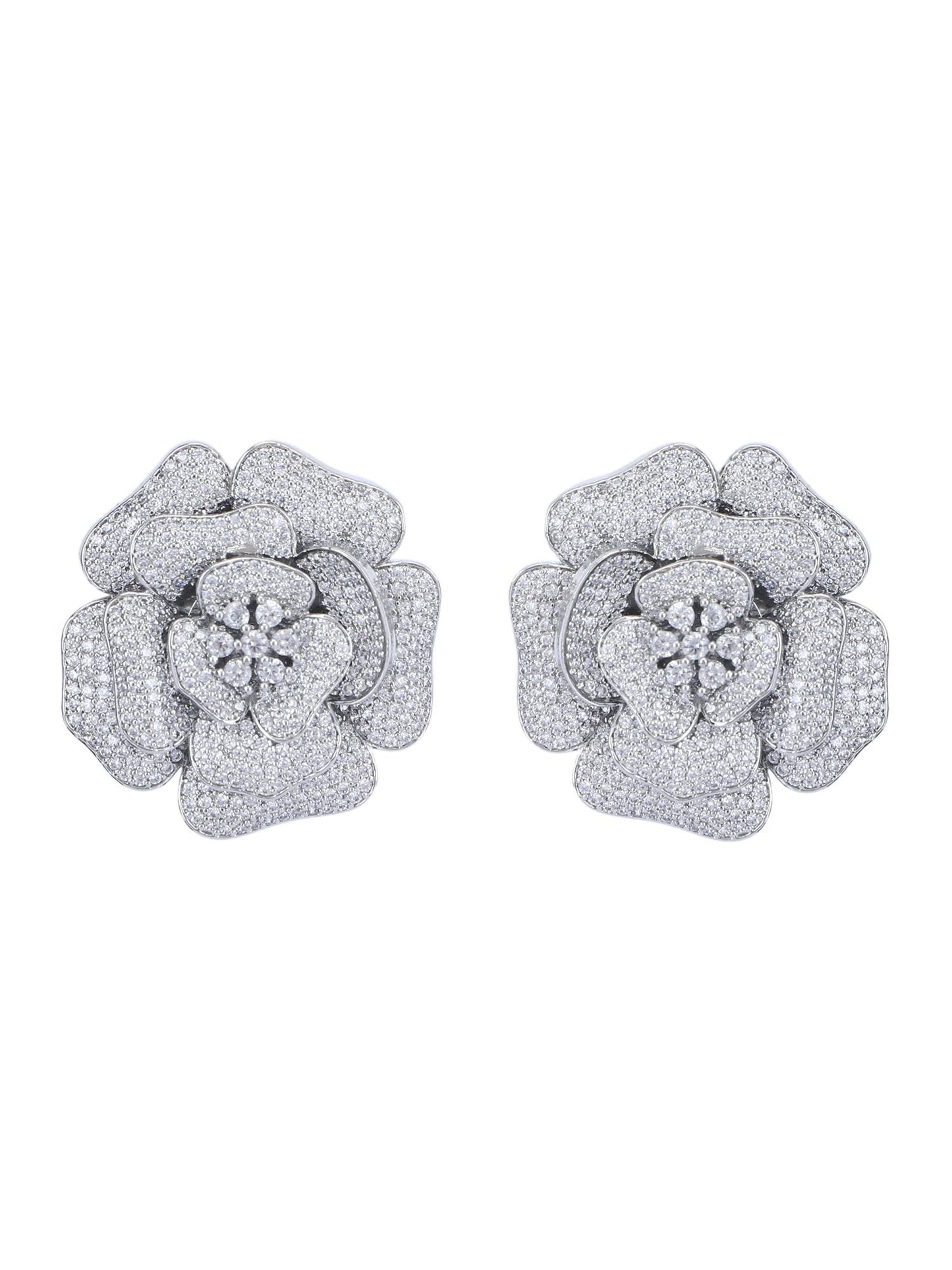 Sparkling Rhodium plated American Diamond White Earring Set