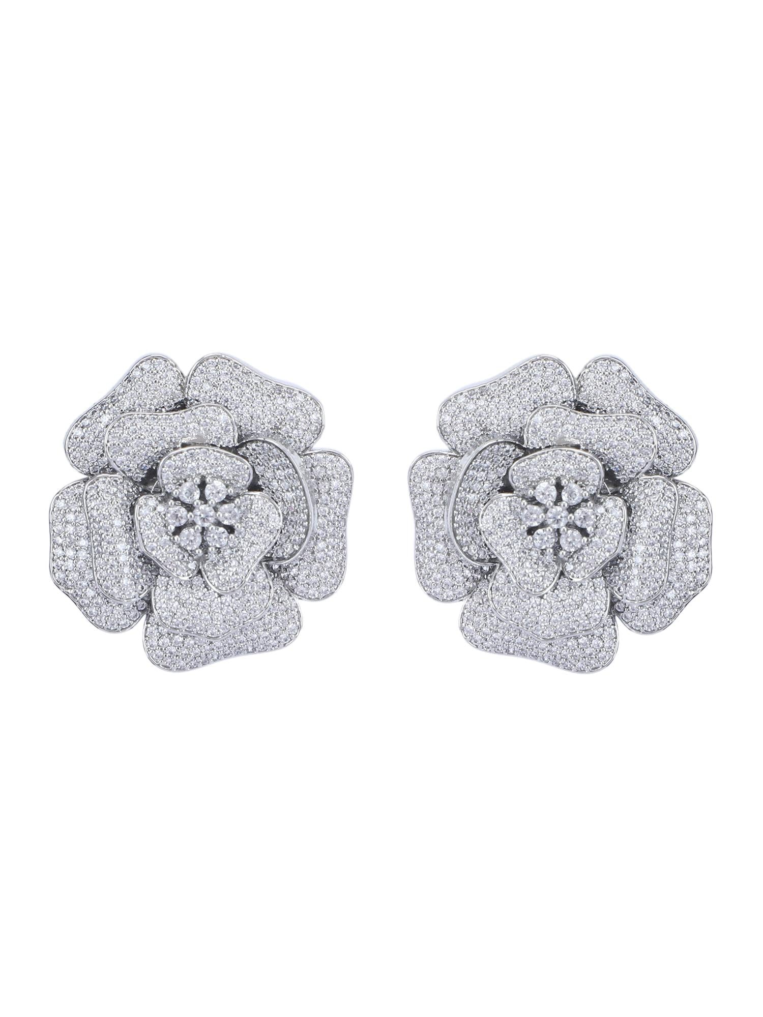 Sparkling Rhodium plated American Diamond White Earring Set