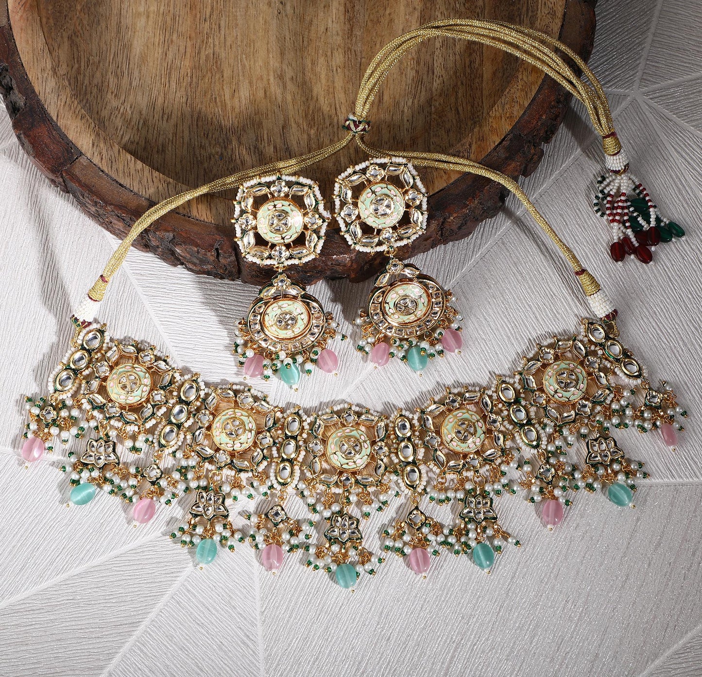 Radiant 22KT Gold Plated Kundan Pink Necklace Set