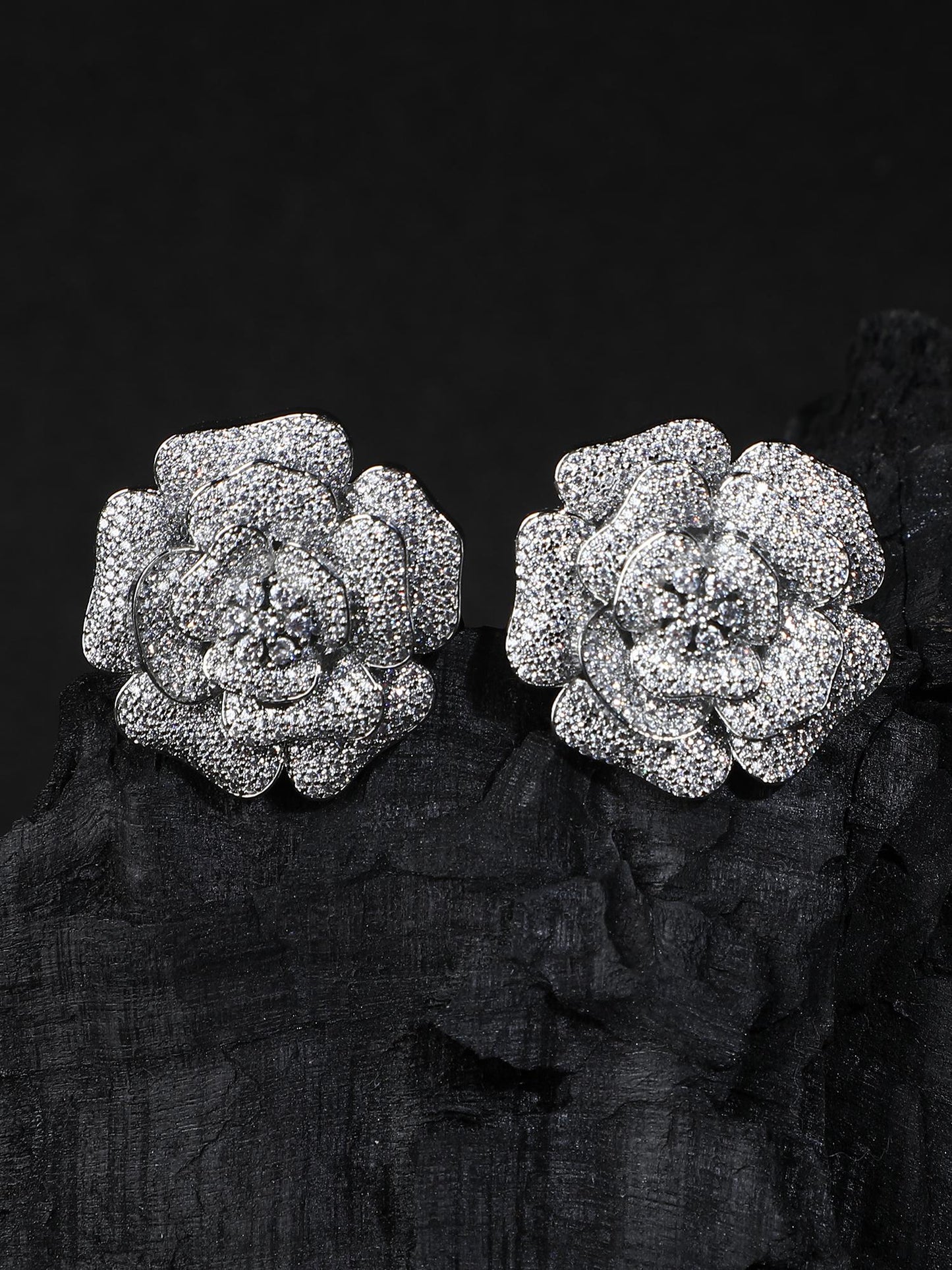 Sparkling Rhodium plated American Diamond White Earring Set