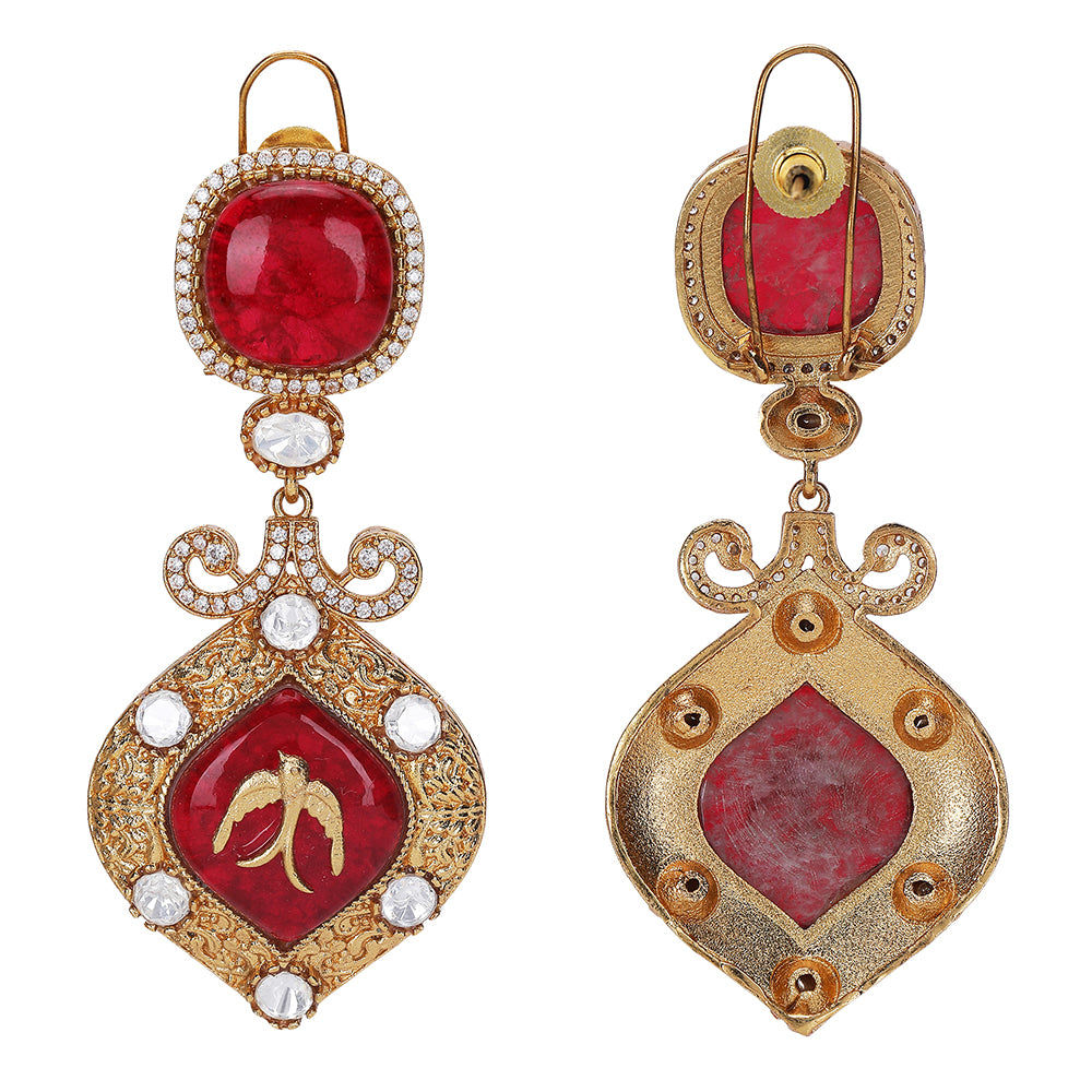 Elegant Red Stone and Diamond Earrings