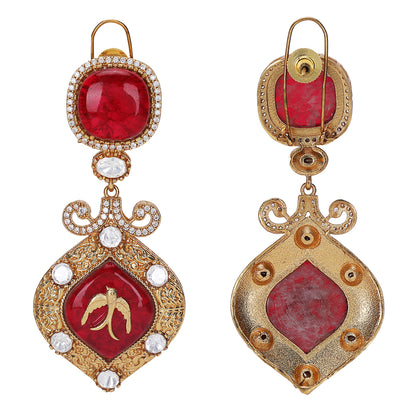 Elegant Red Stone and Diamond Earrings