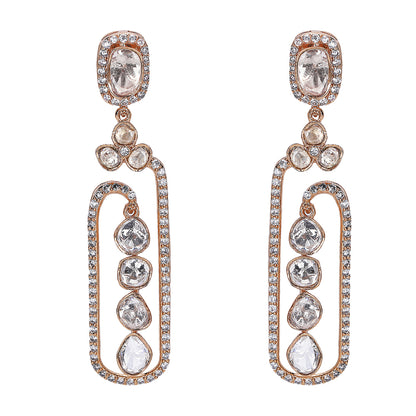 Luxurious White Stone and Diamond Contrast Earrings