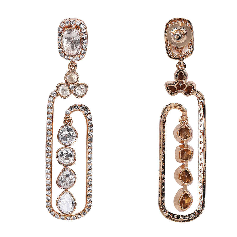 Luxurious White Stone and Diamond Contrast Earrings