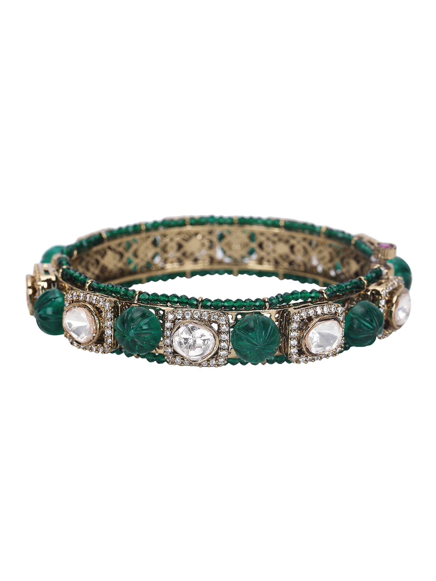 Gold Bracelet with Deep Green Ruby Accents