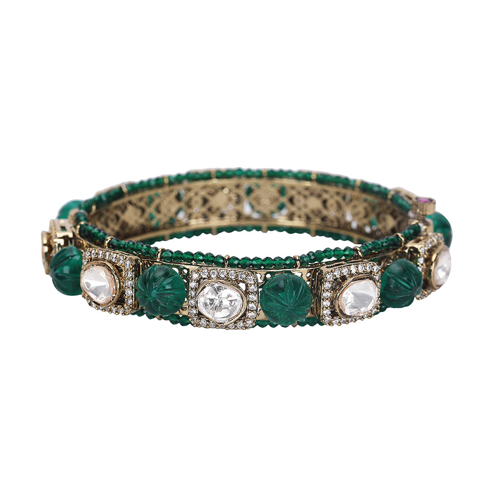 Gold Plated Bracelet with Deep Green and Crystal Gemstone Embellishments