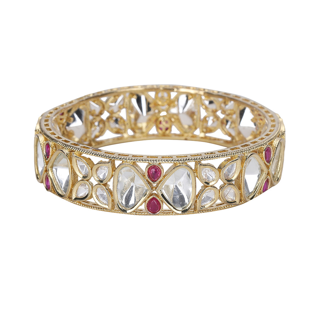 Antique Gold-Plated Bracelet with White and Red Stones