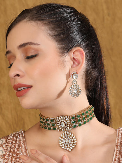 crafted green necklace set with matching earrings