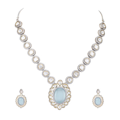 Rhodium Plated American Diamond Zircon Blue Necklace Set