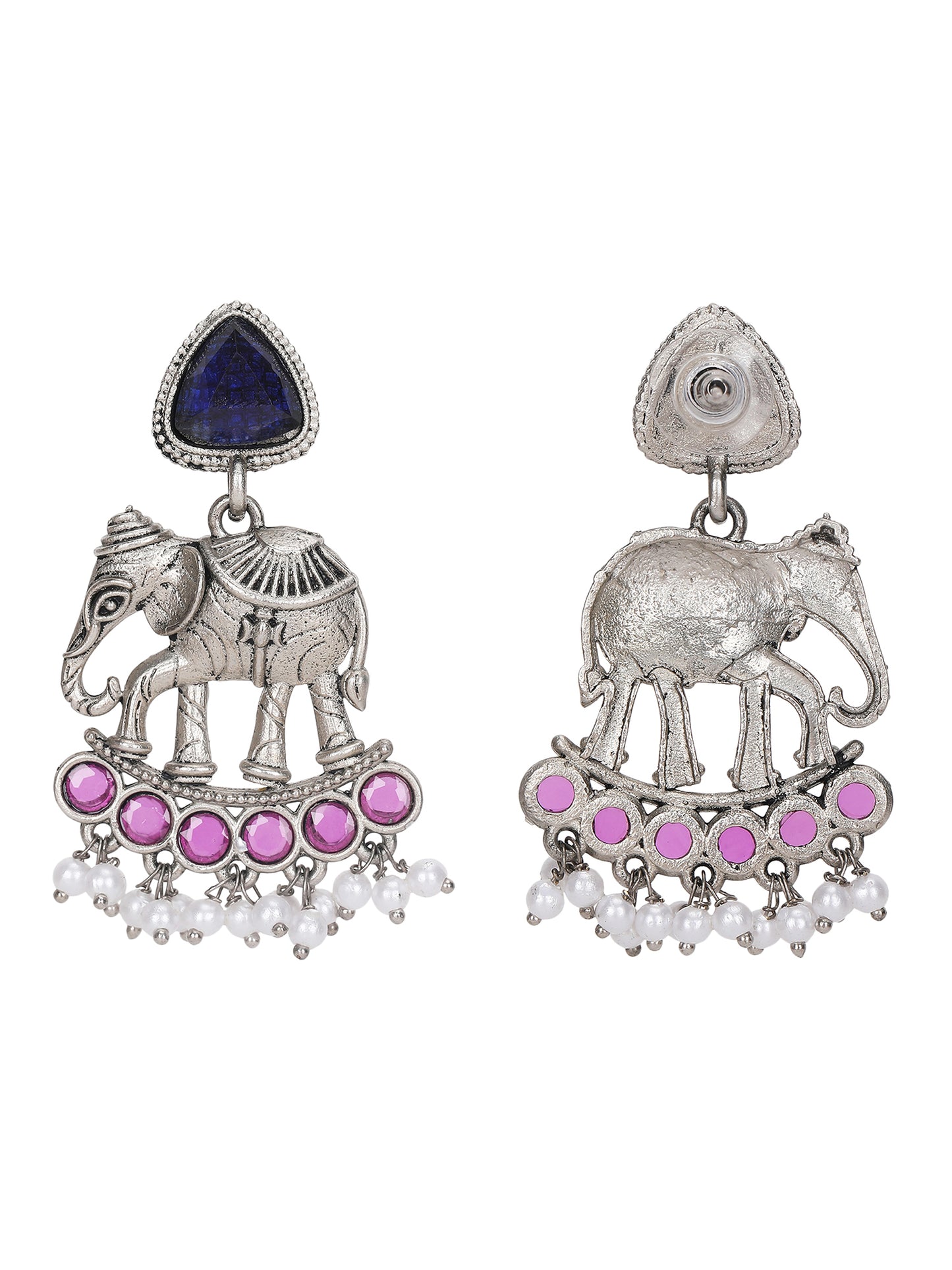 Silver Plated Stone Studded Jewellery Set pair of matching drop earrings, each secured with a post-and-back closure