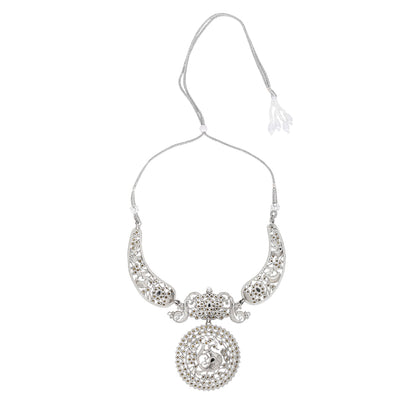 Silver-Plated Choker Necklace Set with Earrings