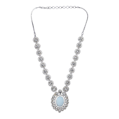 Rhodium Plated American Diamond Zircon Blue Necklace Set