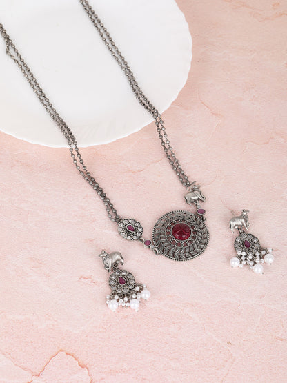 Silver Plated Stone Studded Jewellery Set