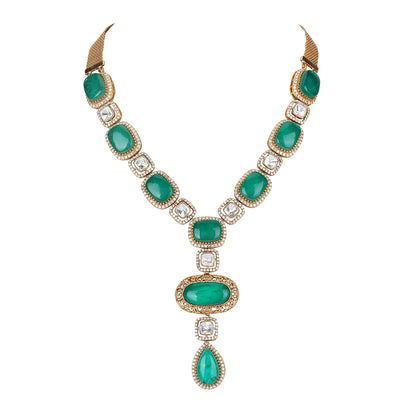 Elegant Emerald and Diamond Necklace Set with Earrings