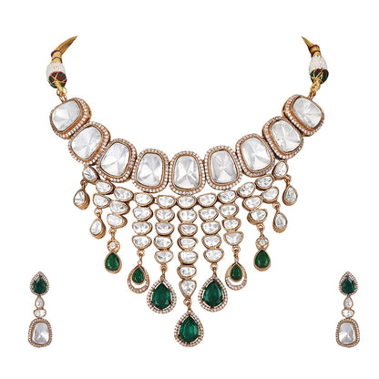 Grand Polki and Emerald Necklace Set with Earrings