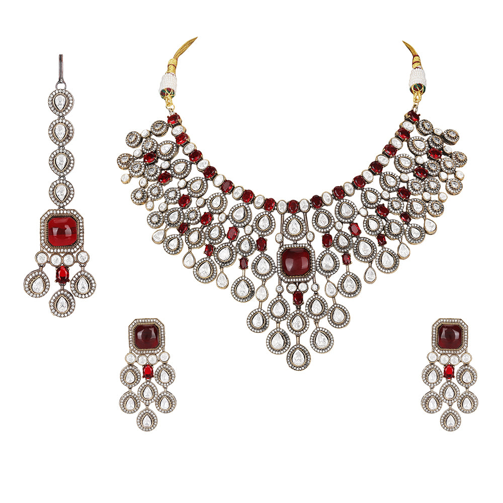 Exquisite Ruby and Polki Bridal Necklace Set with Earrings