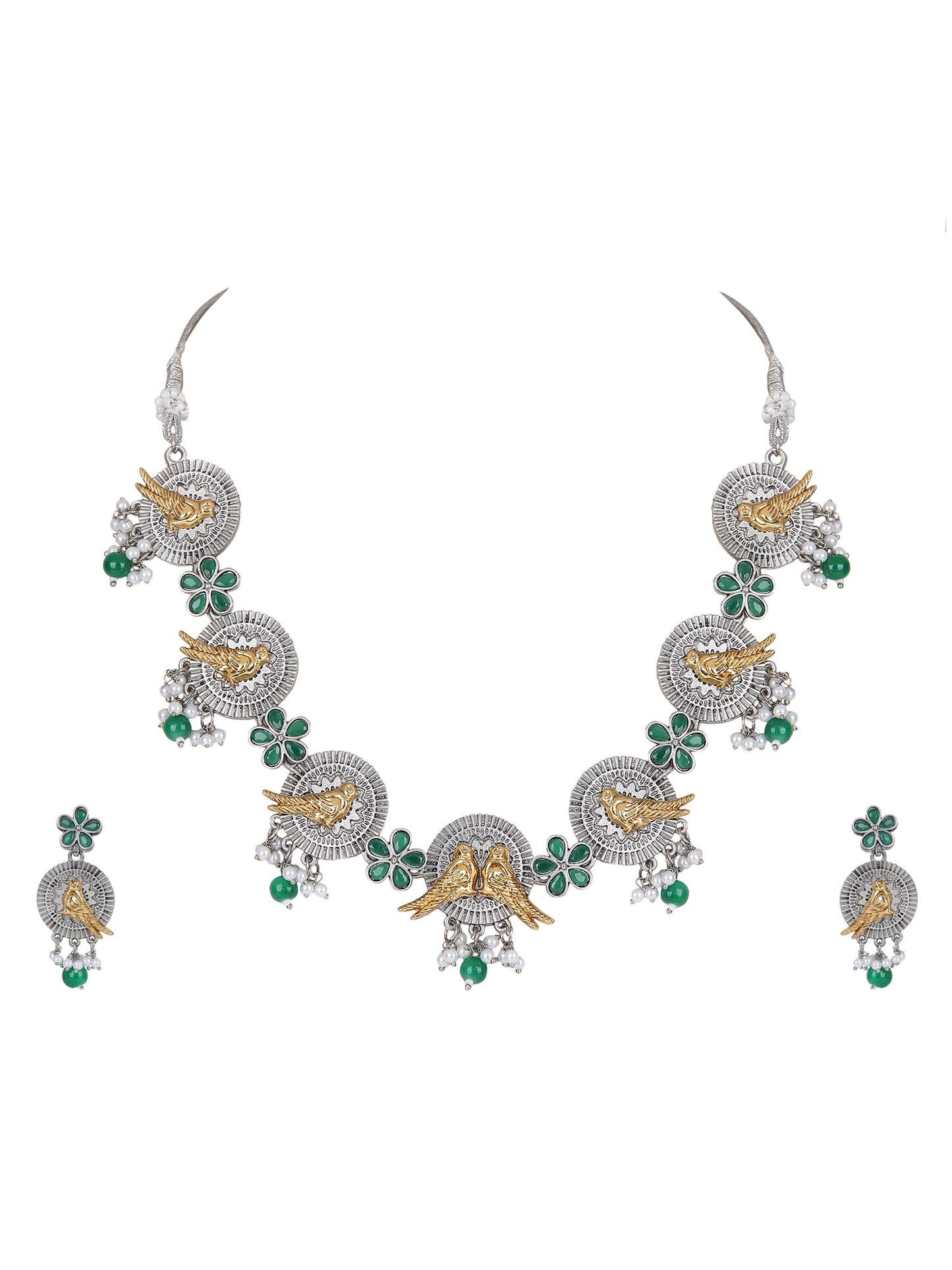 Silver Plated Gemstone Studded Jewellery Set