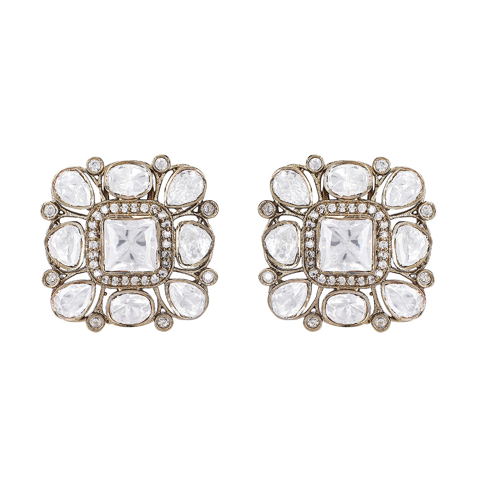 Classic Square Polki Stud Earrings