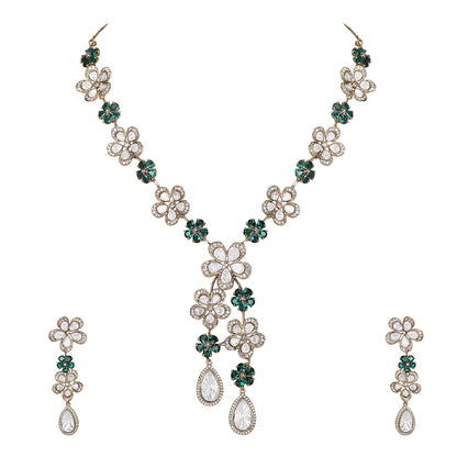 Elegant Floral Diamond-Cut Necklace and Earring Set