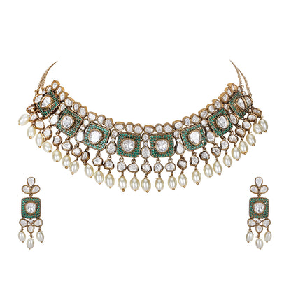 Royal Kundan Pearl Necklace Set with Earrings