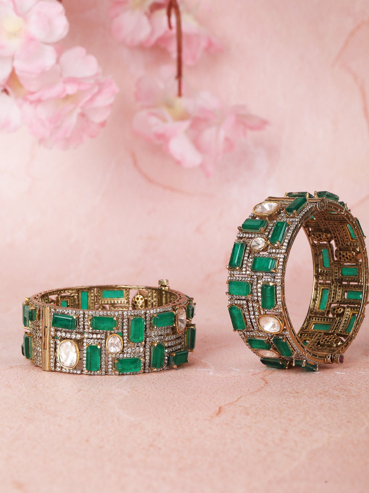 Gold Bracelet with Deep Green Ruby Accents