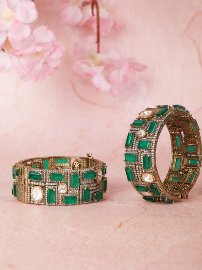 Gold Bracelet with Deep Green Ruby Accents