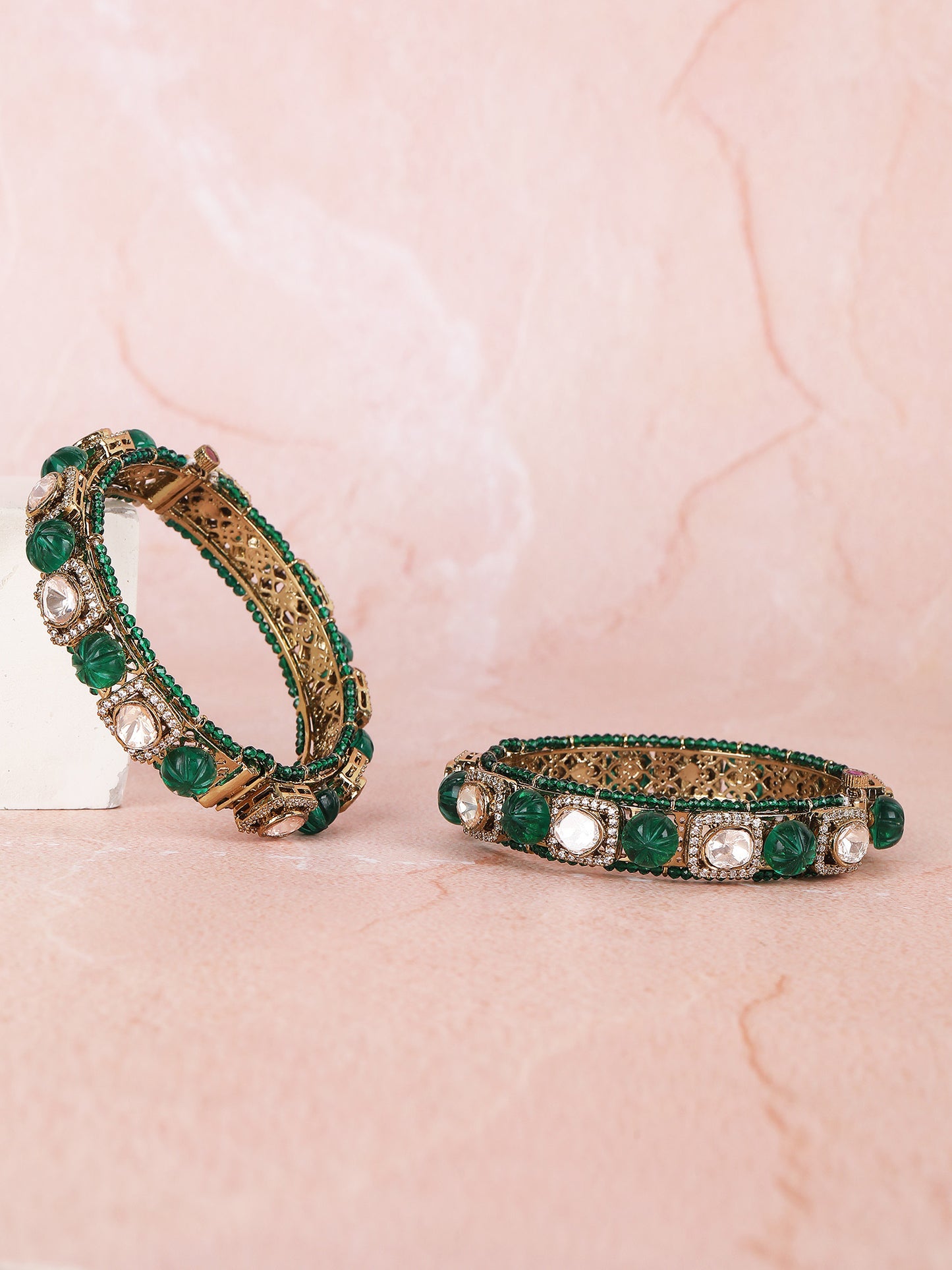 Gold Bracelet with Deep Green Ruby Accents