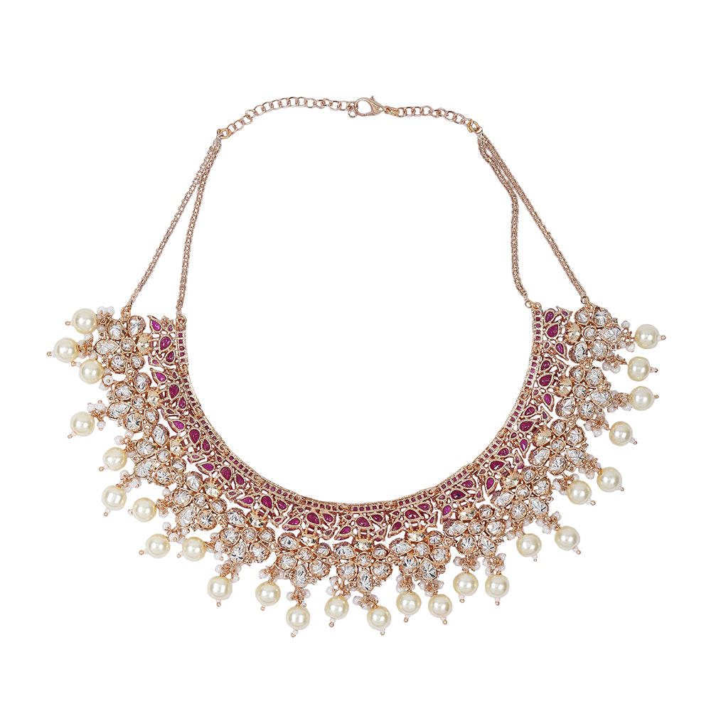 Elegant Ruby Kundan Bridal Necklace Set with Maang Tikka