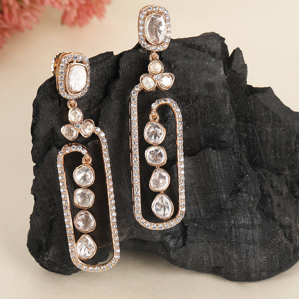 Luxurious White Stone and Diamond Contrast Earrings