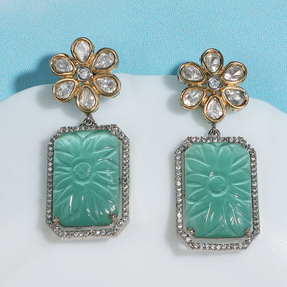 Elegant Floral Mint Green Stone Earrings