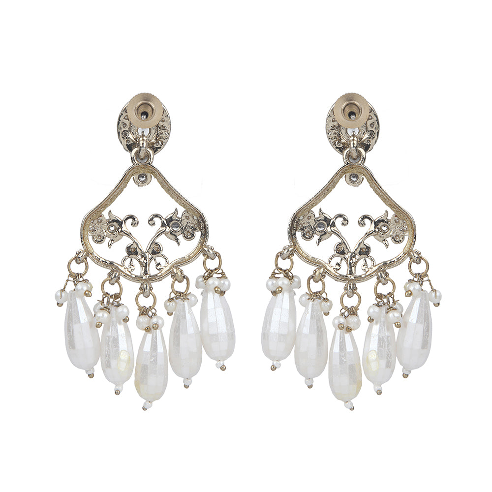 Aviana Gold Pearl Drop Chandelier Earrings with Kundan Stone Elegant Ethnic Statement Jewelry