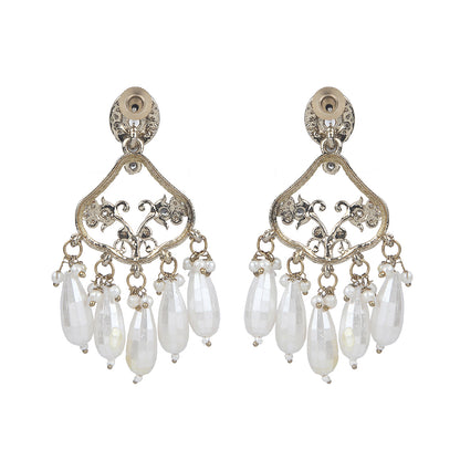 Aviana Gold Pearl Drop Chandelier Earrings with Kundan Stone Elegant Ethnic Statement Jewelry
