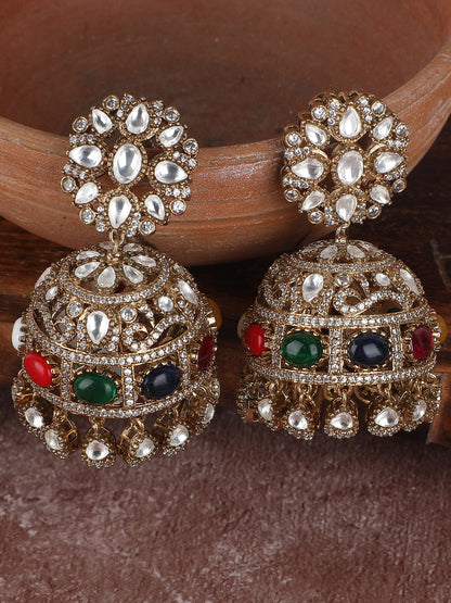 Gold-Plated Dome Shaped Stone Studded Jhumkas