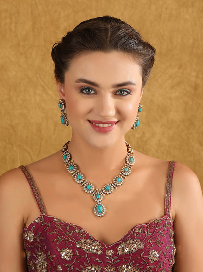 Turquoise Kundan Necklace Set with Floral Detailing